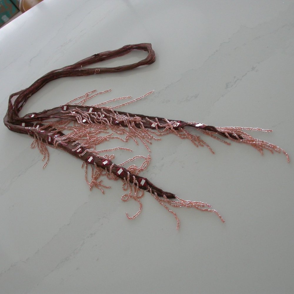 Swishy Burgundy and Pink Beaded Scarf